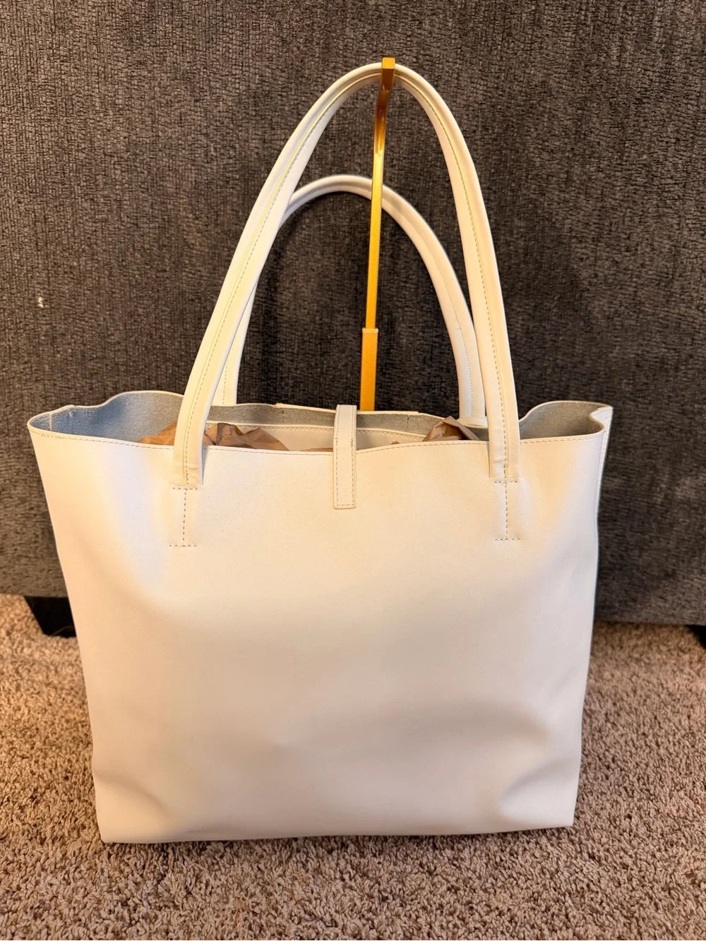 Vince Camuto White Tote Bag with Snake skin Center Panel